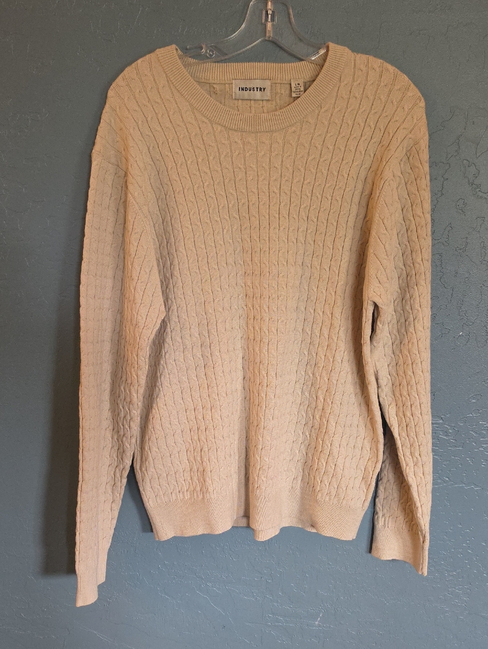 INDUSTRY Cable-Knit Crewneck Sweater in Light Beige